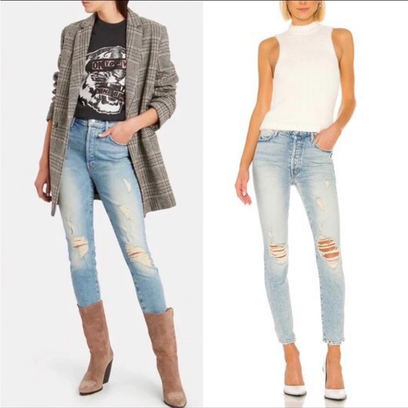 MOTHER Super Stunner Ankle Jeans Size 27 Say Amen Again Distressed Light Wash - Picture 4 of 14